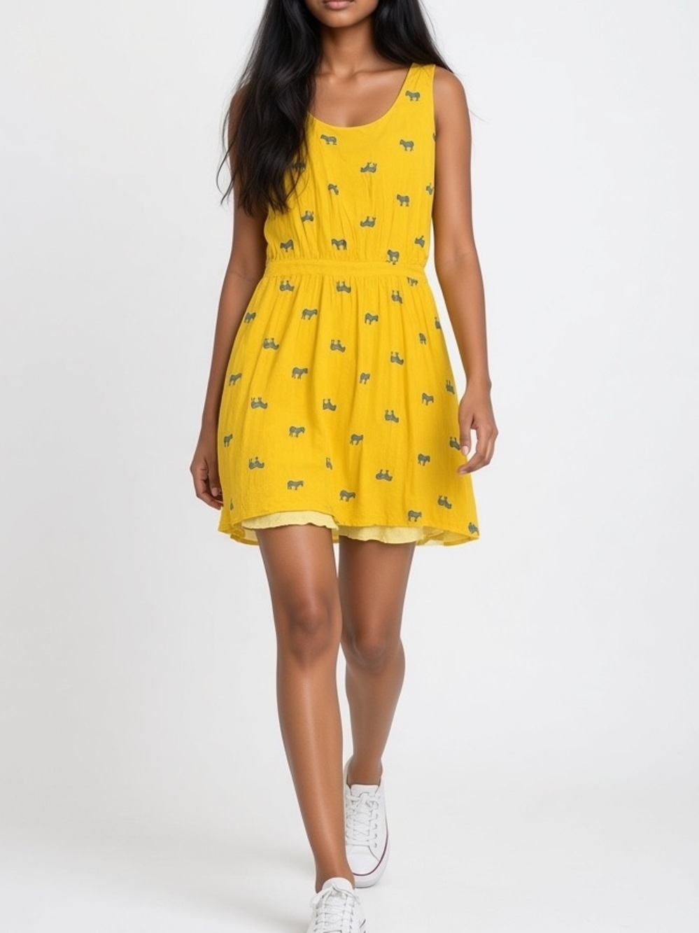 Cantão Yellow Embroidered Zebra Sundress Size Small Brazilian Boutique Dress AOP